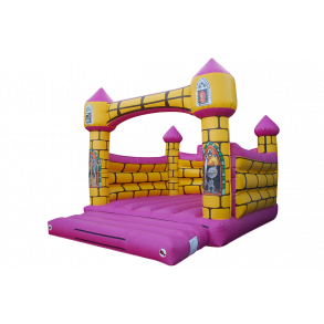 Pomppulinna Camelot 25m² vaaleanpunainen ja keltainen